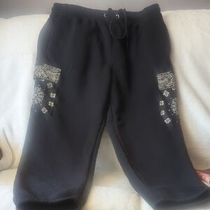 Kids Black Joggers with Floral Accents
